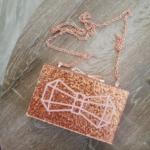  TED BAKER ROSE GOLD GLITTER RESIN BOW CROSS